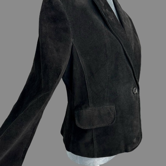 Vintage black suede leather blazer jacket - Picture 3 of 8